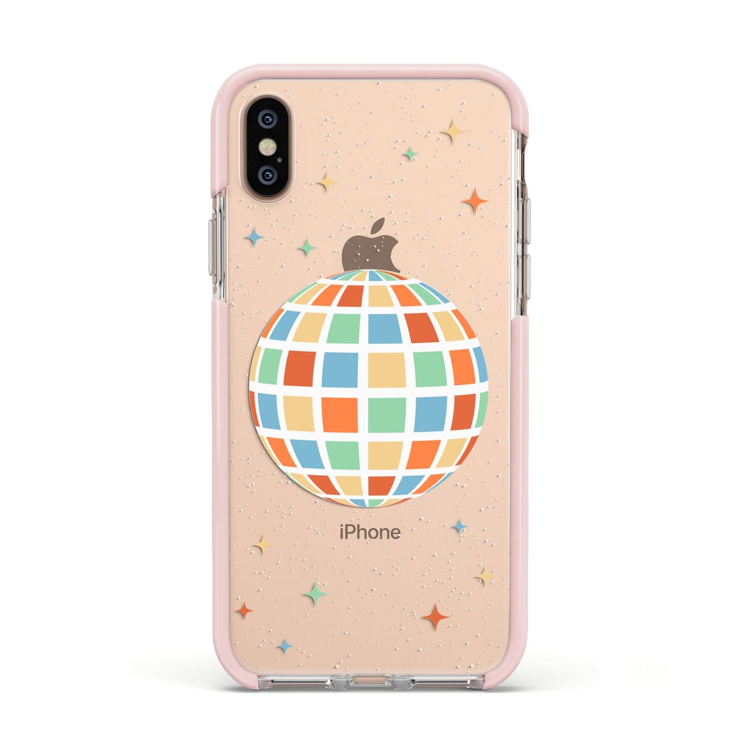 Disco Ball Apple iPhone Xs Impact Case Pink Edge on Gold Phone