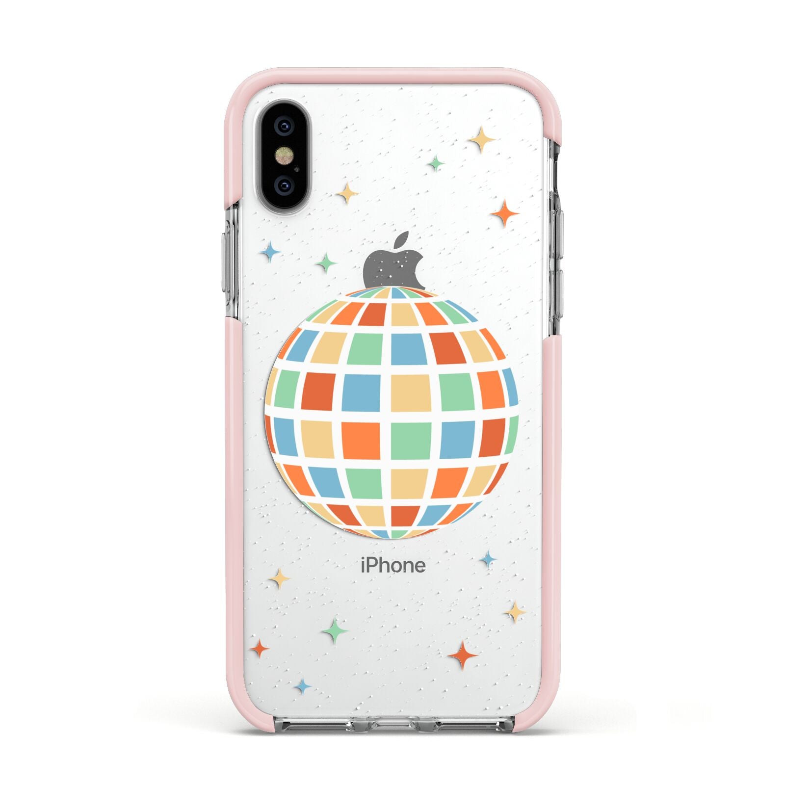 Disco Ball Apple iPhone Xs Impact Case Pink Edge on Silver Phone