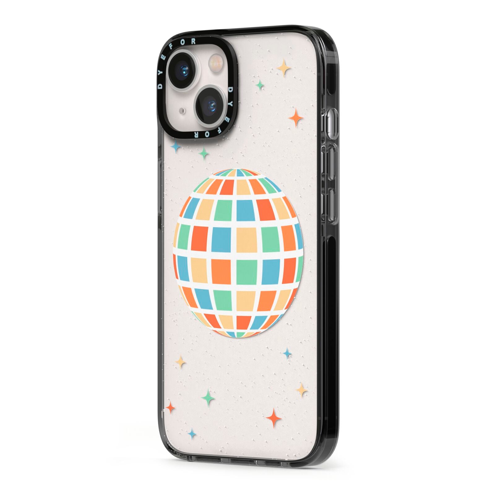 Disco Ball iPhone 13 Black Impact Case Side Angle on Silver phone