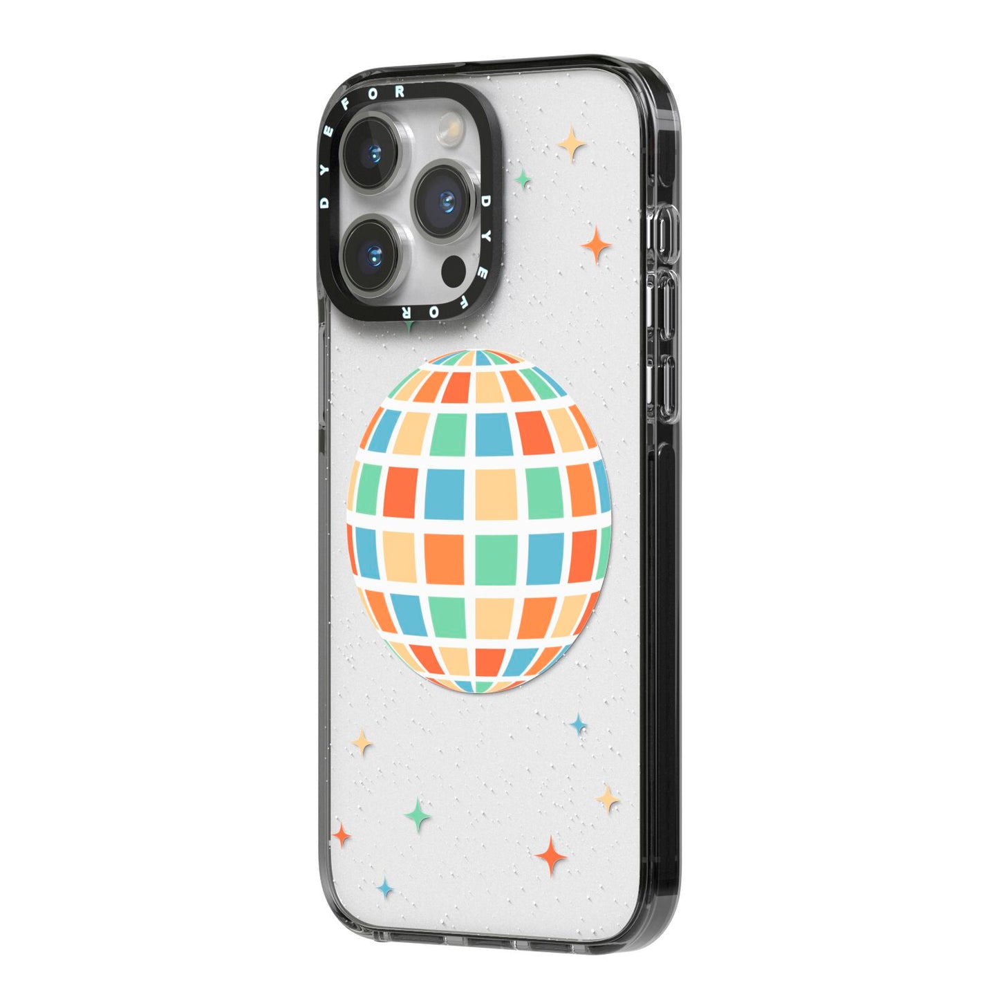 Disco Ball iPhone 14 Pro Max Black Impact Case Side Angle on Silver phone