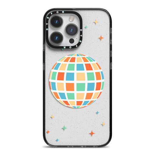 Disco Ball iPhone 14 Pro Max Black Impact Case on Silver phone