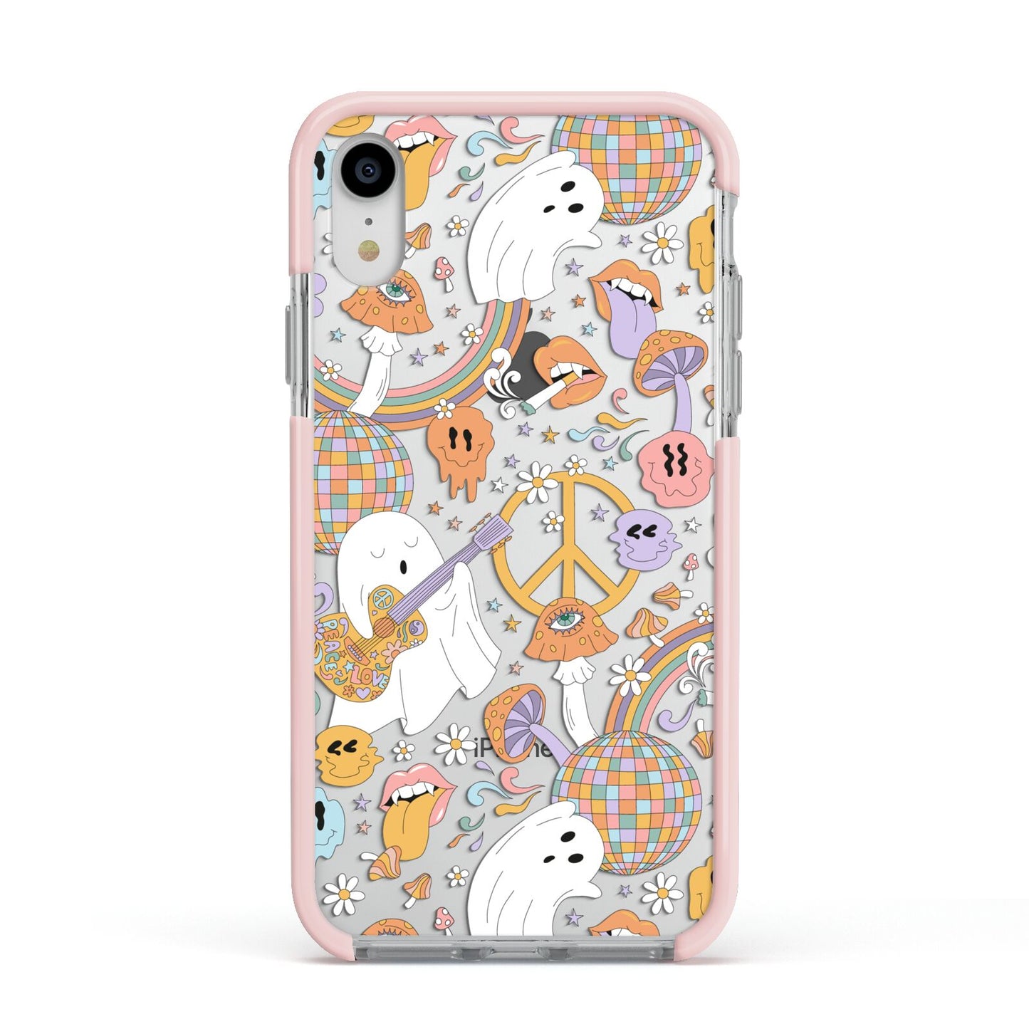 Disco Ghosts Apple iPhone XR Impact Case Pink Edge on Silver Phone