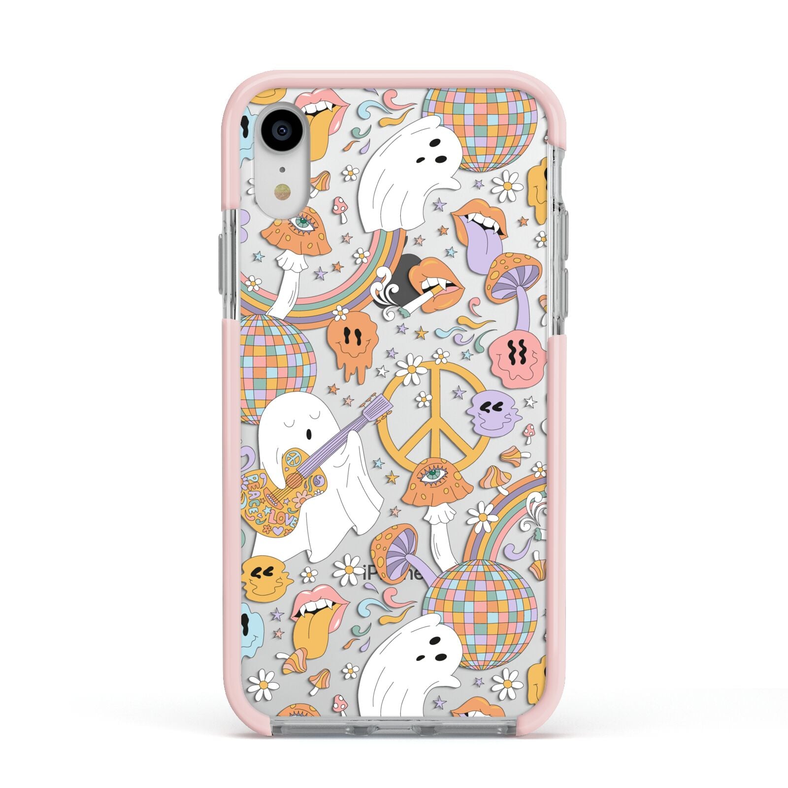 Disco Ghosts Apple iPhone XR Impact Case Pink Edge on Silver Phone