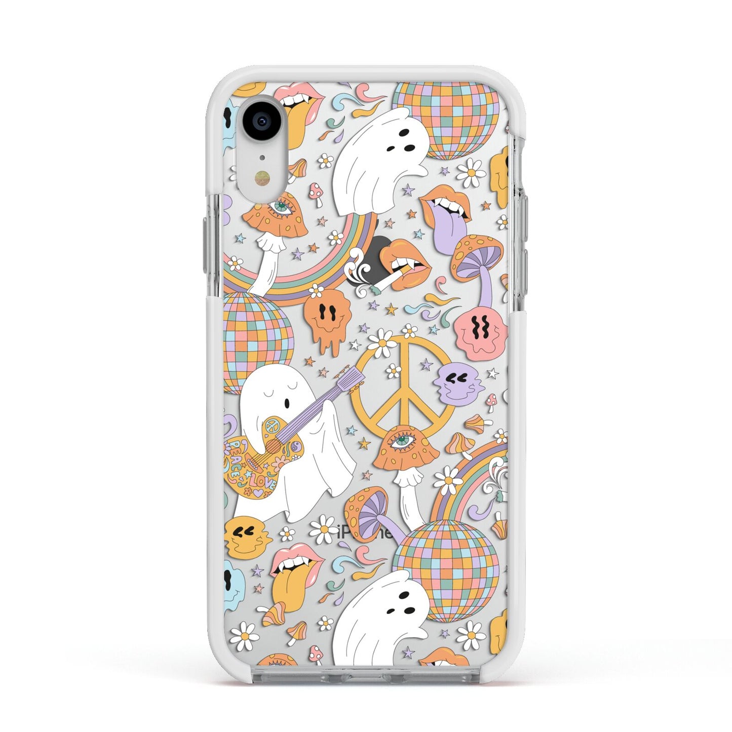 Disco Ghosts Apple iPhone XR Impact Case White Edge on Silver Phone