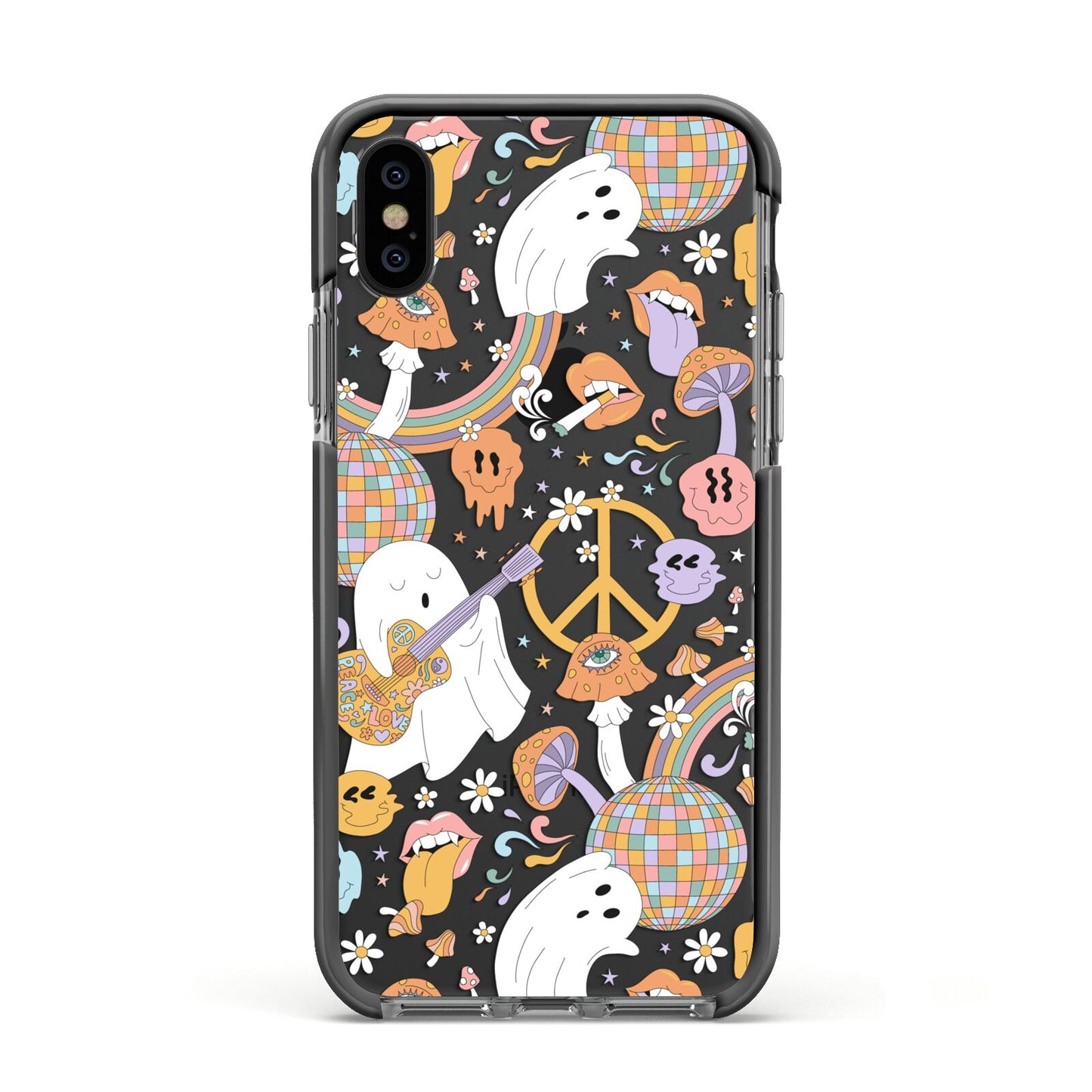 Disco Ghosts Apple iPhone Xs Impact Case Black Edge on Black Phone