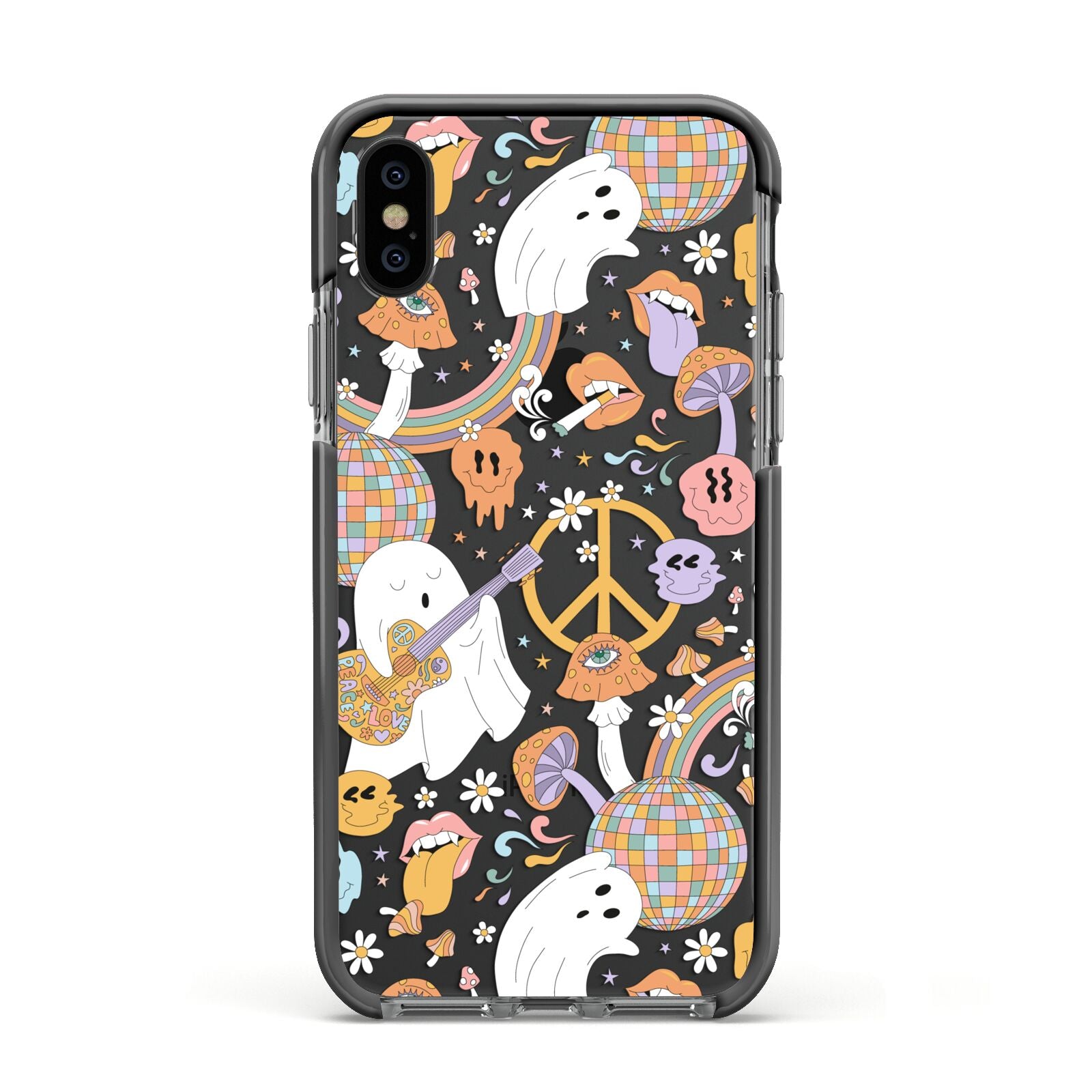 Disco Ghosts Apple iPhone Xs Impact Case Black Edge on Black Phone