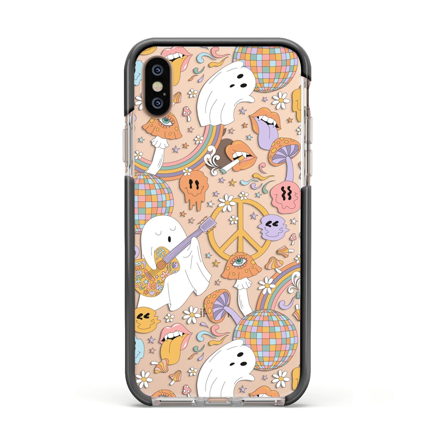 Disco Ghosts Apple iPhone Xs Impact Case Black Edge on Gold Phone