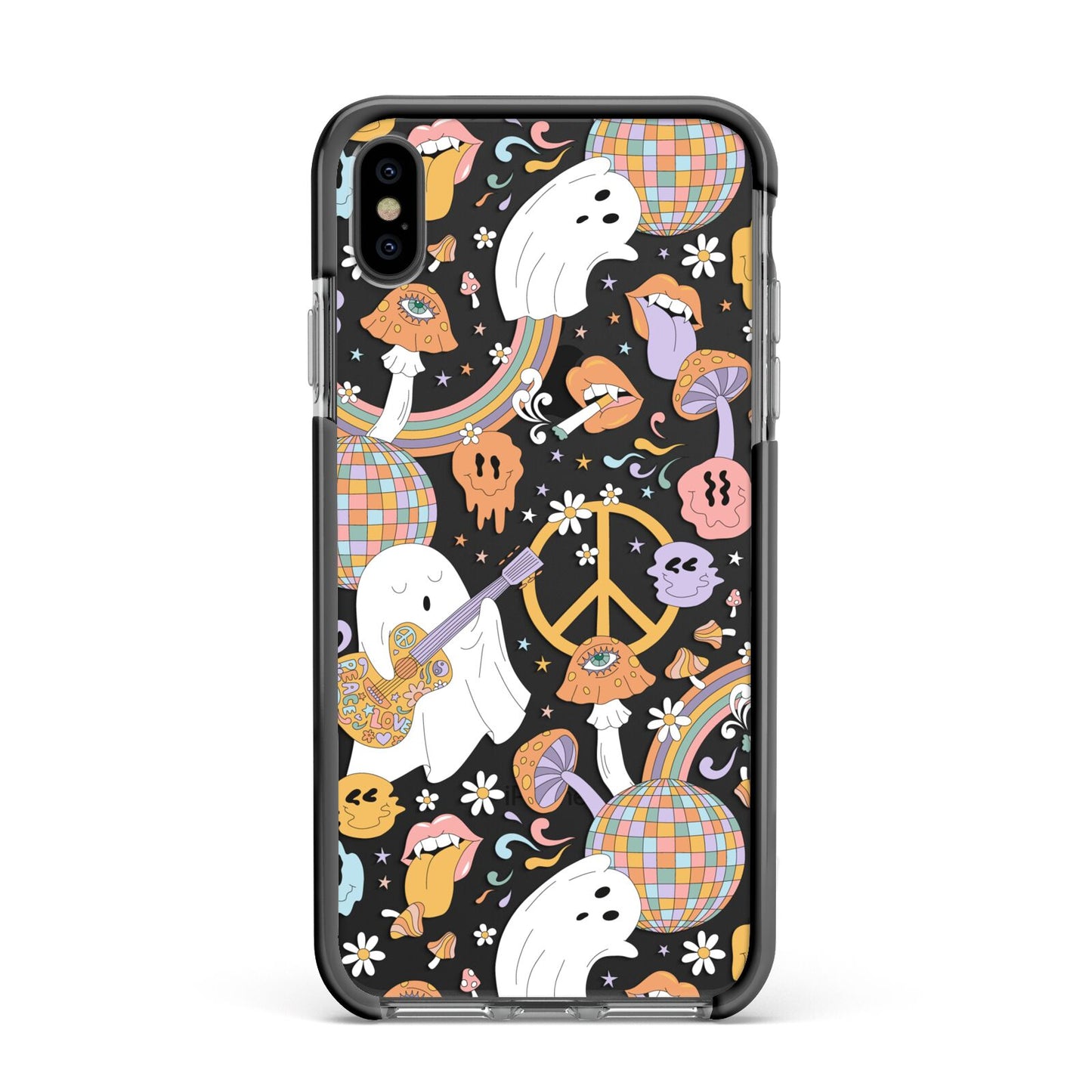 Disco Ghosts Apple iPhone Xs Max Impact Case Black Edge on Black Phone