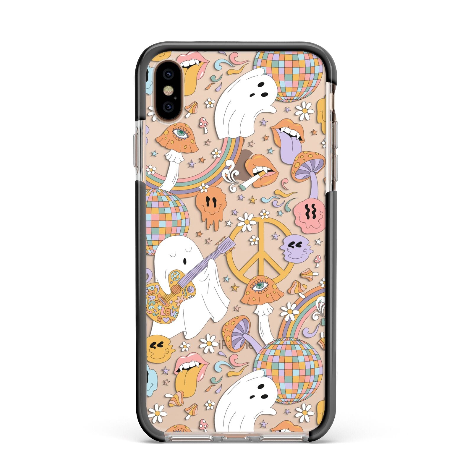 Disco Ghosts Apple iPhone Xs Max Impact Case Black Edge on Gold Phone