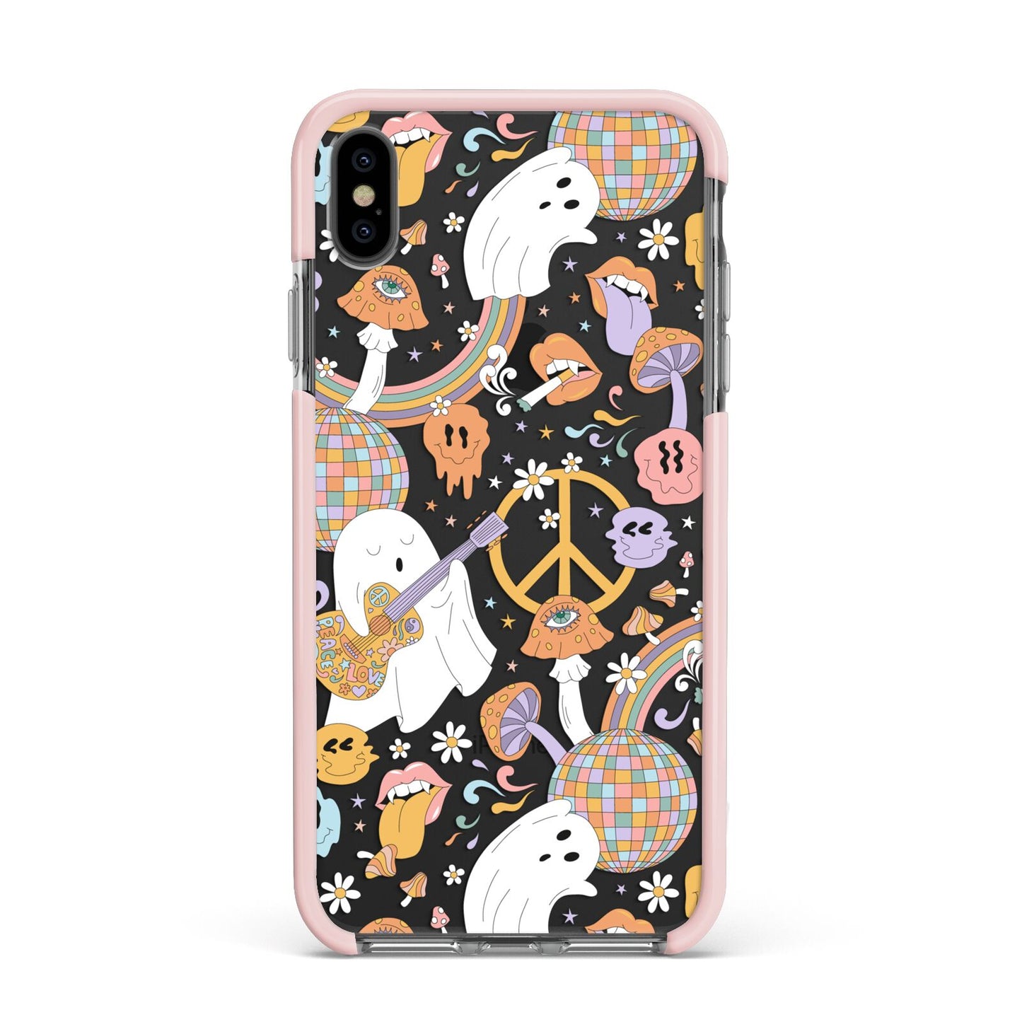 Disco Ghosts Apple iPhone Xs Max Impact Case Pink Edge on Black Phone