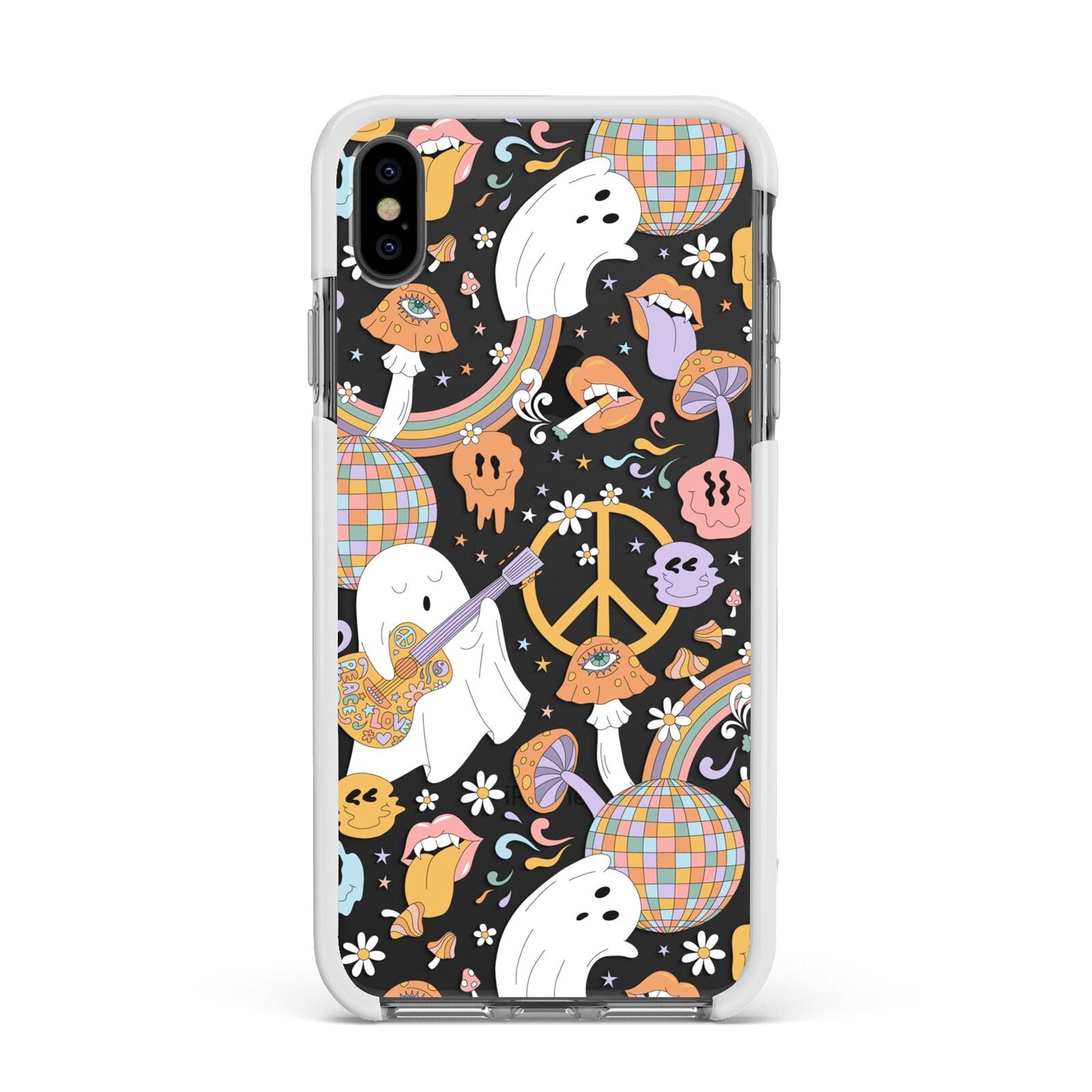 Disco Ghosts Apple iPhone Xs Max Impact Case White Edge on Black Phone