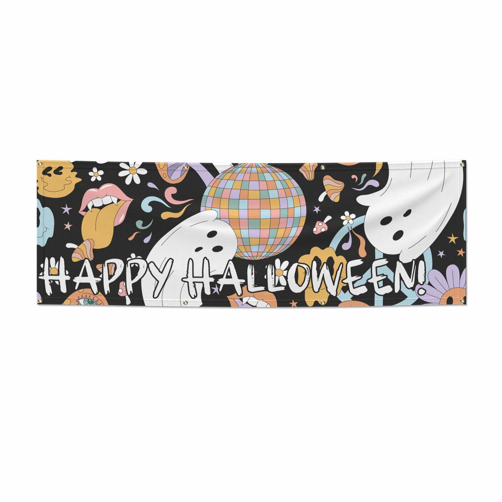 Disco Ghosts Happy Halloween 6x2 Vinly Banner with Grommets