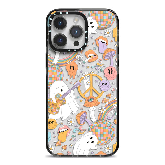 Disco Ghosts iPhone 14 Pro Max Black Impact Case on Silver phone
