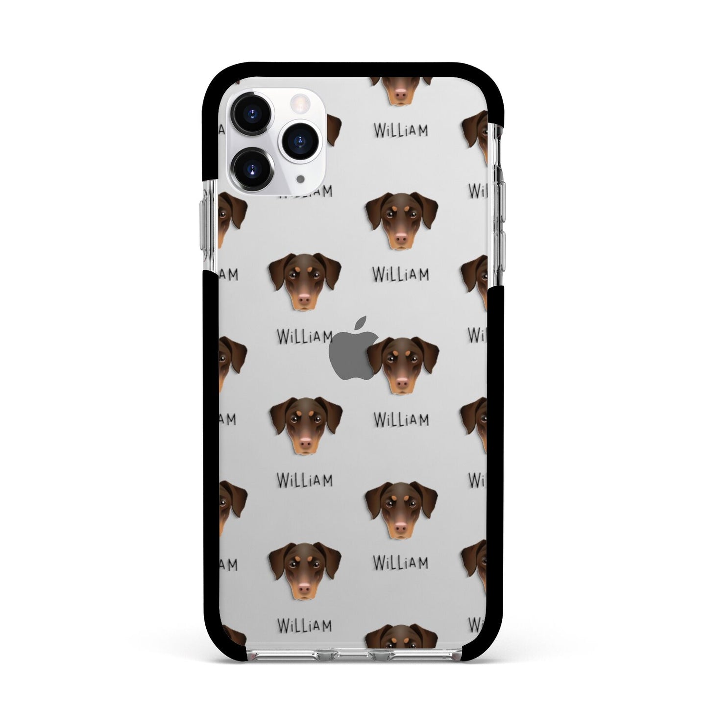 Dobermann Icon with Name Apple iPhone 11 Pro Max in Silver with Black Impact Case