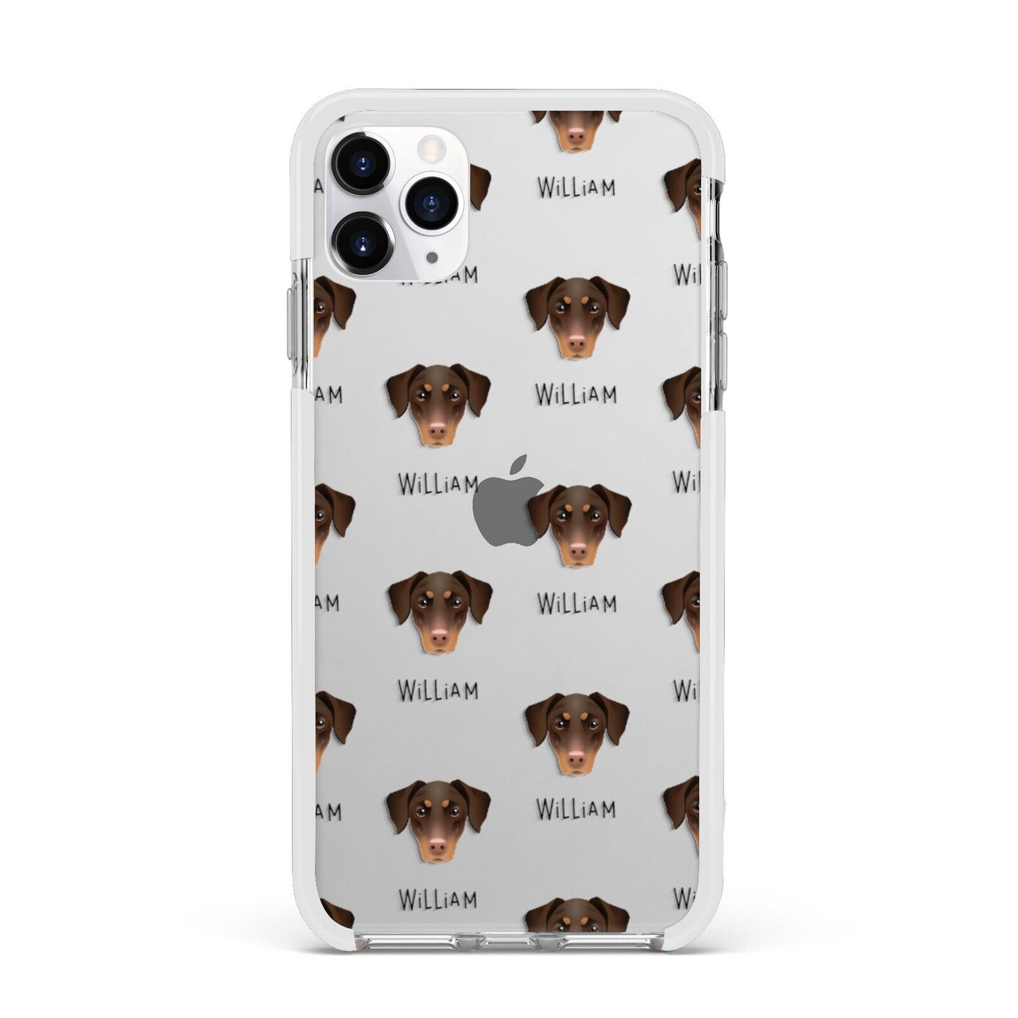 Dobermann Icon with Name Apple iPhone 11 Pro Max in Silver with White Impact Case