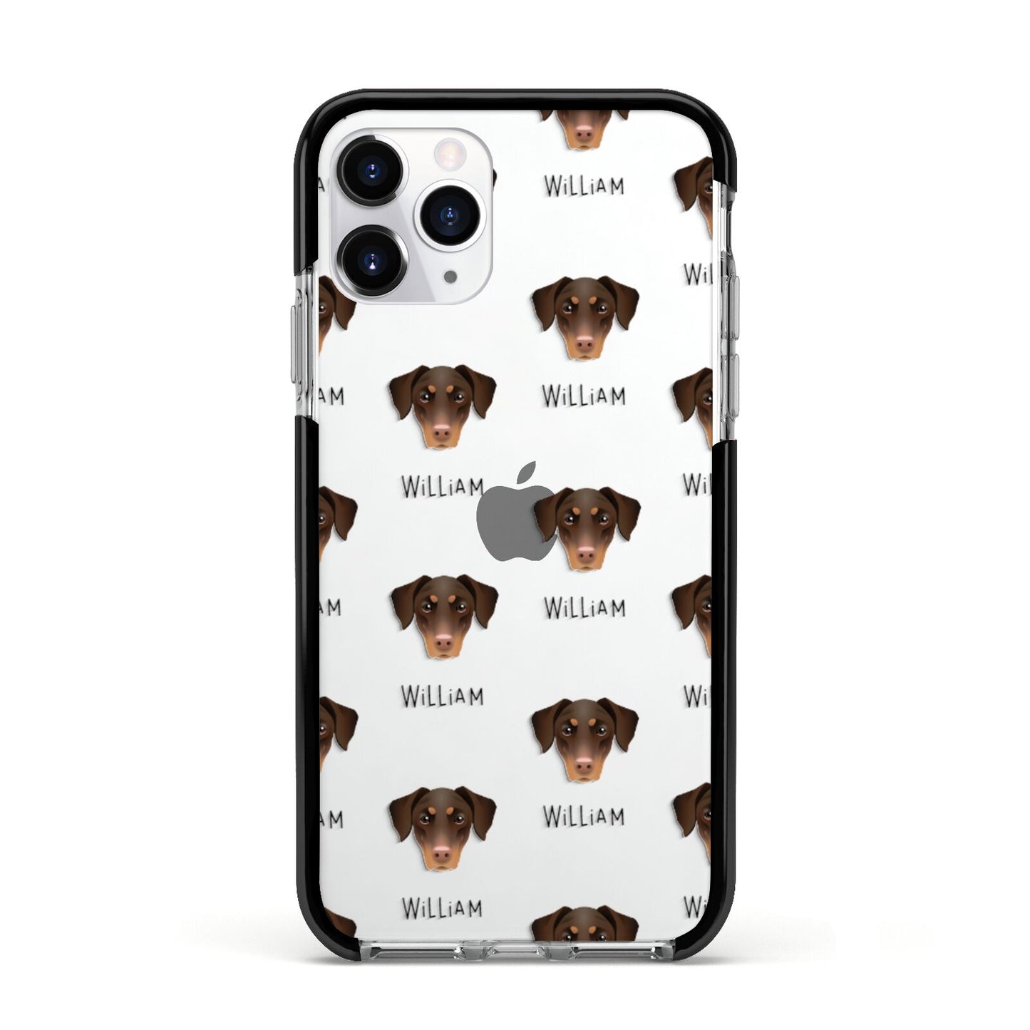 Dobermann Icon with Name Apple iPhone 11 Pro in Silver with Black Impact Case