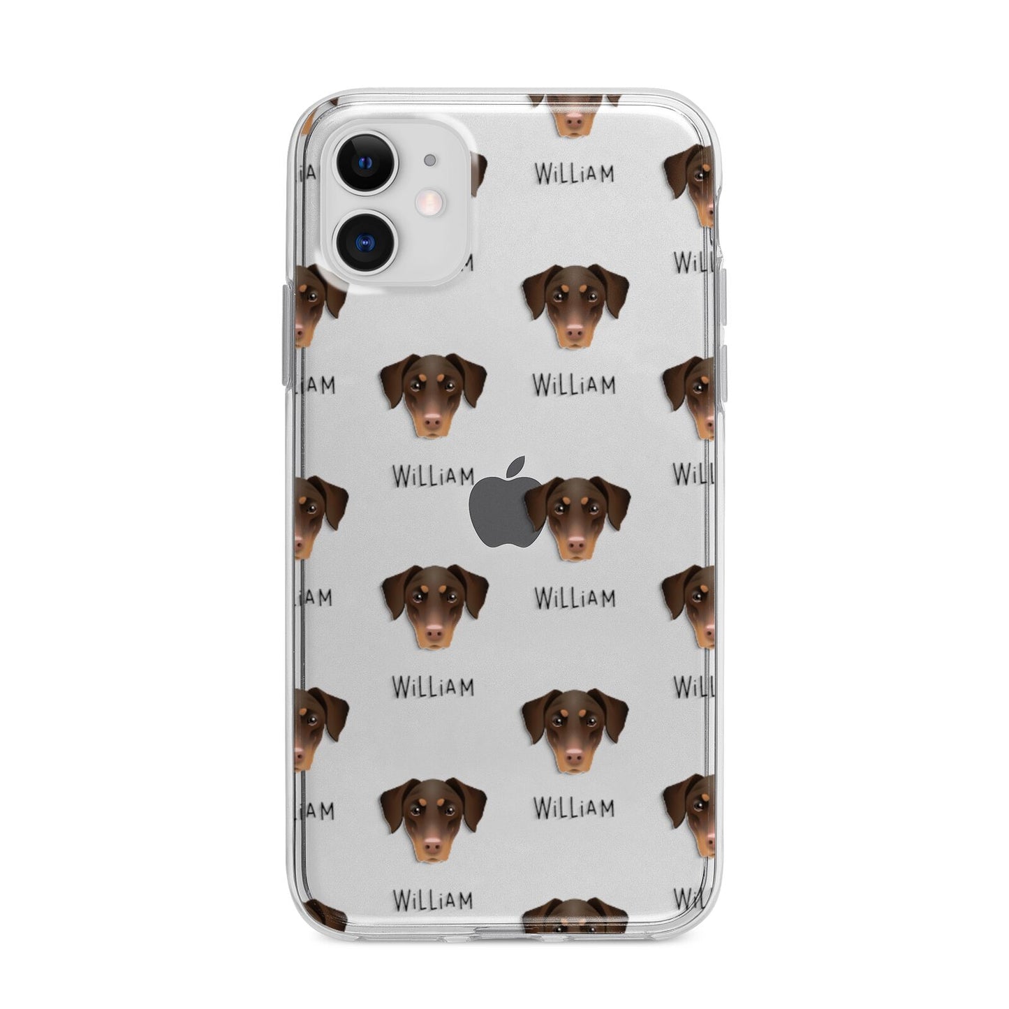 Dobermann Icon with Name Apple iPhone 11 in White with Bumper Case
