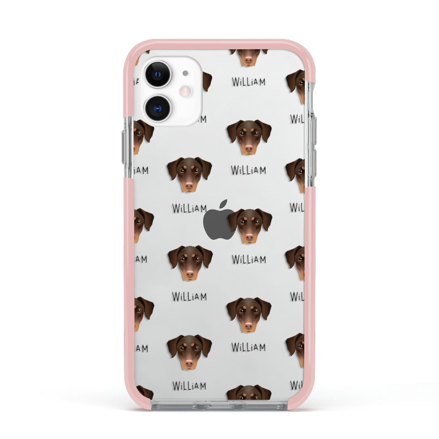 Dobermann Icon with Name Apple iPhone 11 in White with Pink Impact Case