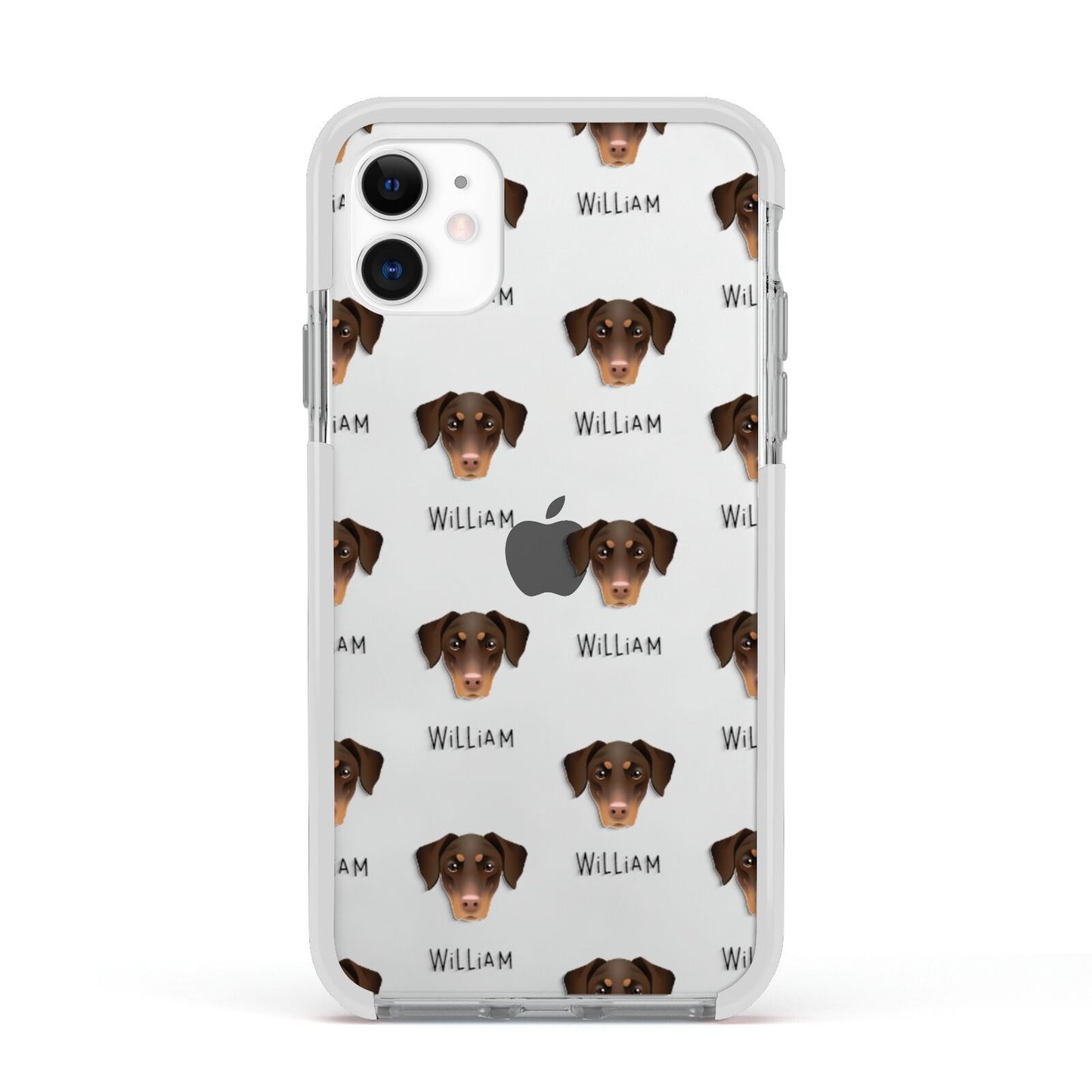 Dobermann Icon with Name Apple iPhone 11 in White with White Impact Case