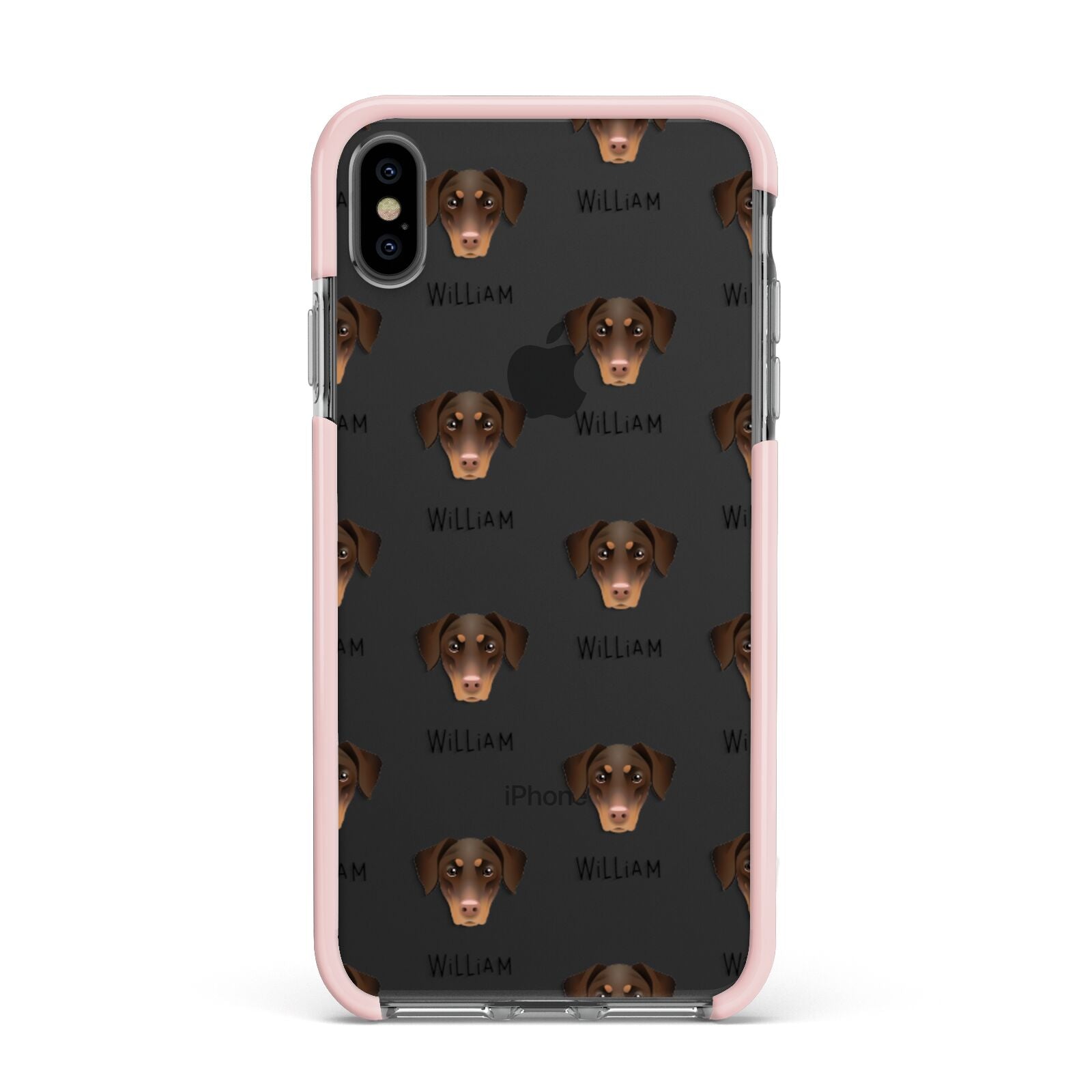 Dobermann Icon with Name Apple iPhone Xs Max Impact Case Pink Edge on Black Phone