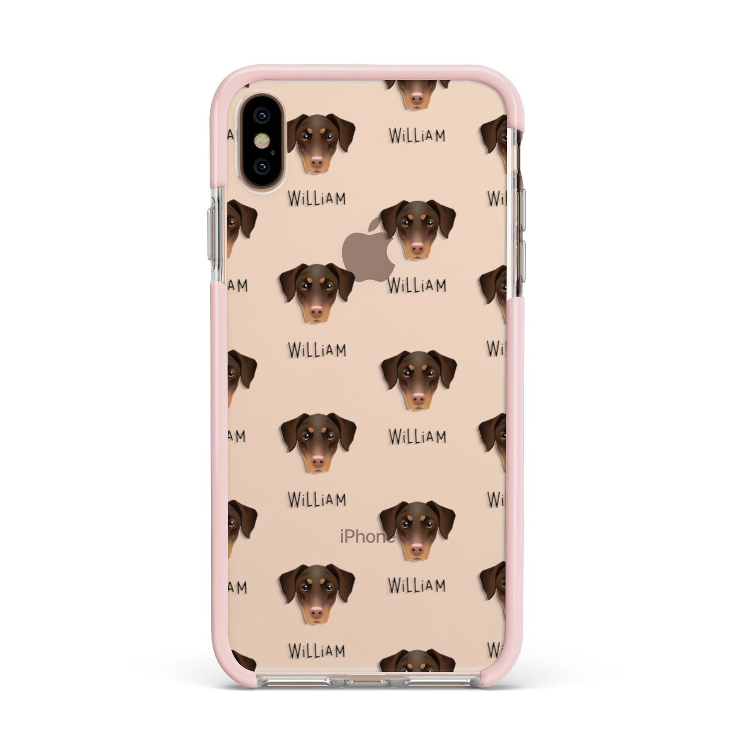 Dobermann Icon with Name Apple iPhone Xs Max Impact Case Pink Edge on Gold Phone