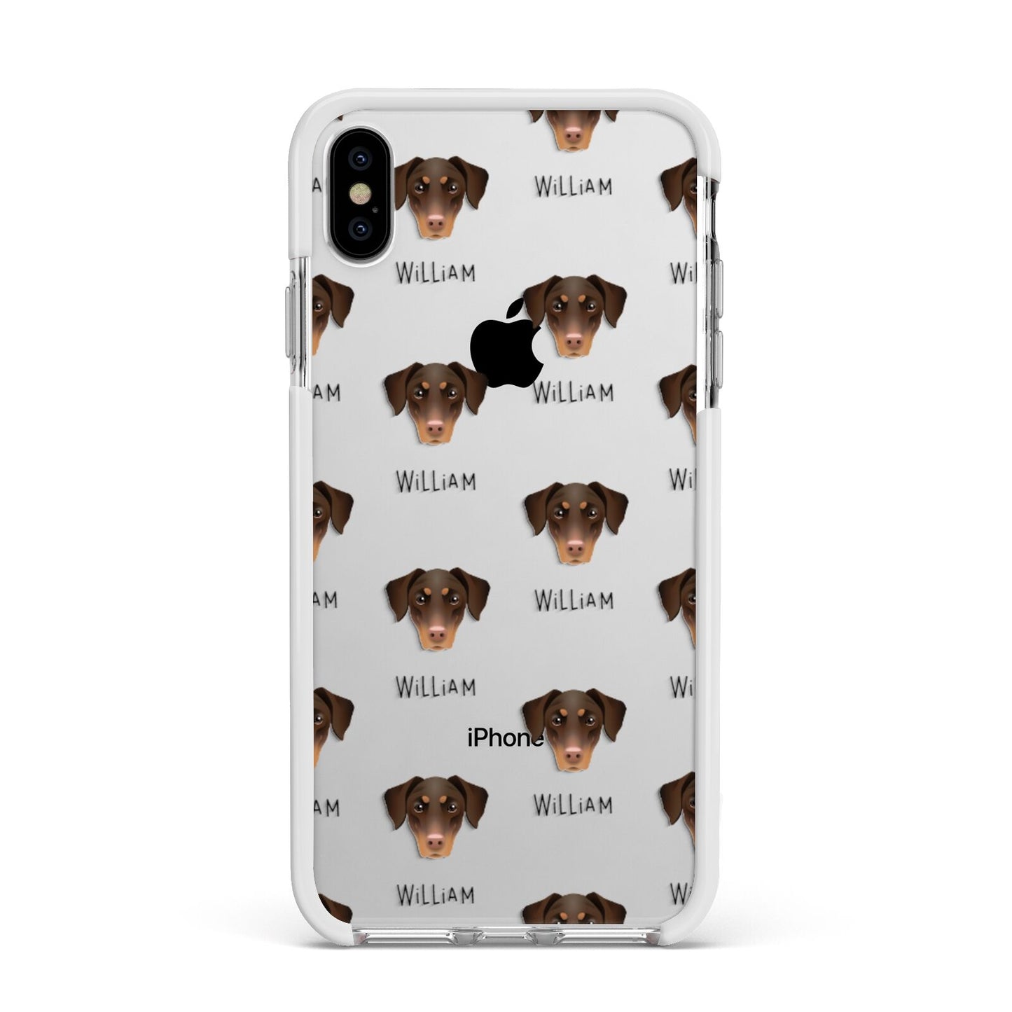 Dobermann Icon with Name Apple iPhone Xs Max Impact Case White Edge on Silver Phone
