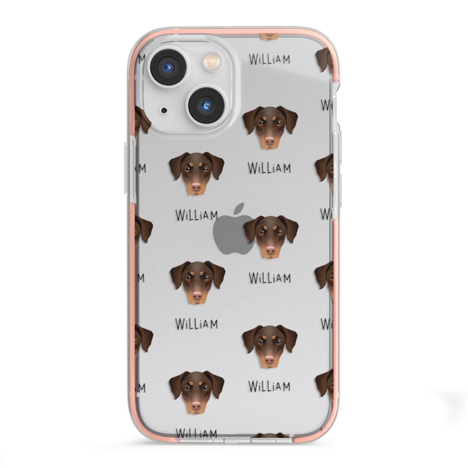 Dobermann Icon with Name iPhone 13 Mini TPU Impact Case with Pink Edges