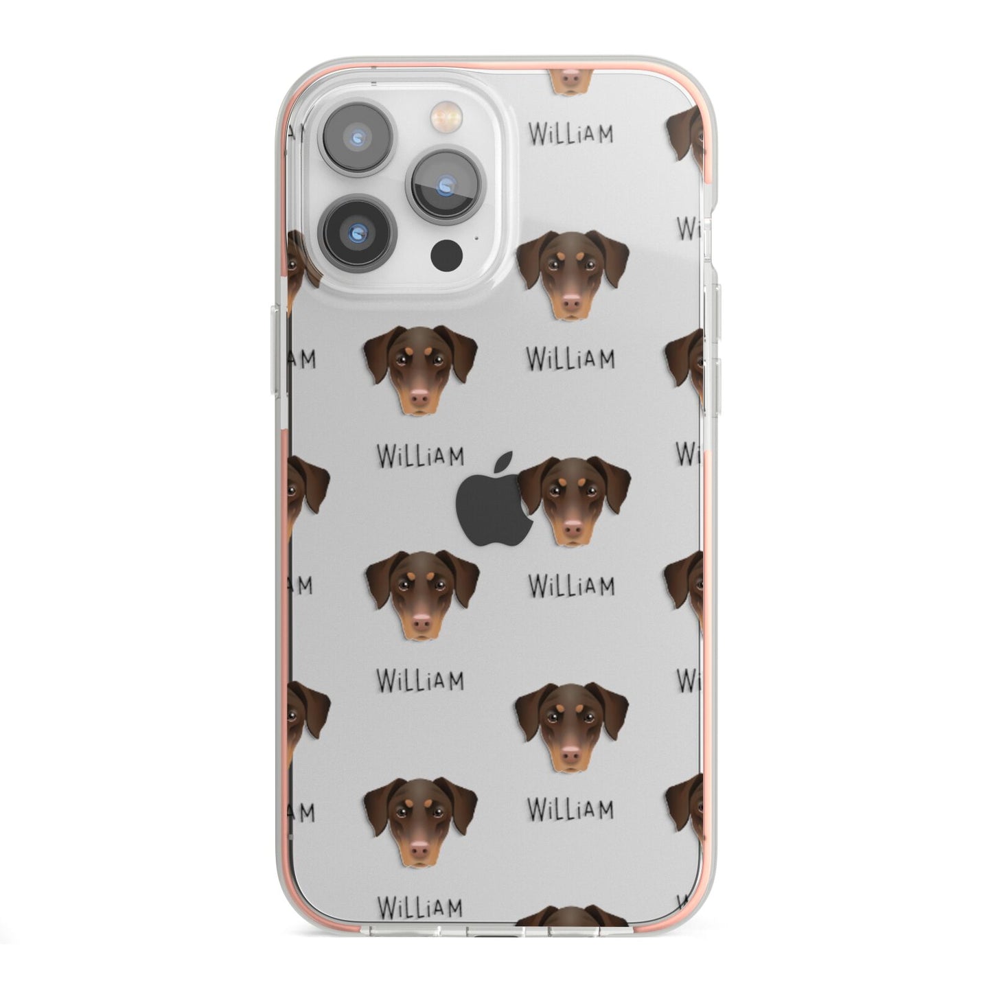 Dobermann Icon with Name iPhone 13 Pro Max TPU Impact Case with Pink Edges