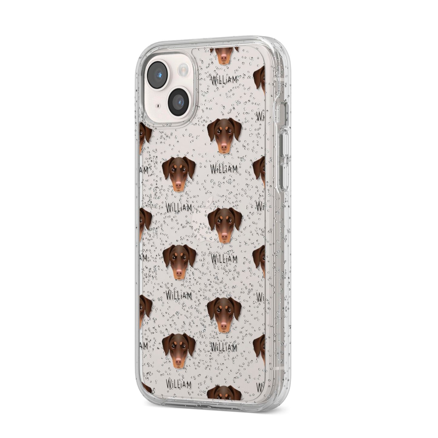 Dobermann Icon with Name iPhone 14 Plus Glitter Tough Case Starlight Angled Image