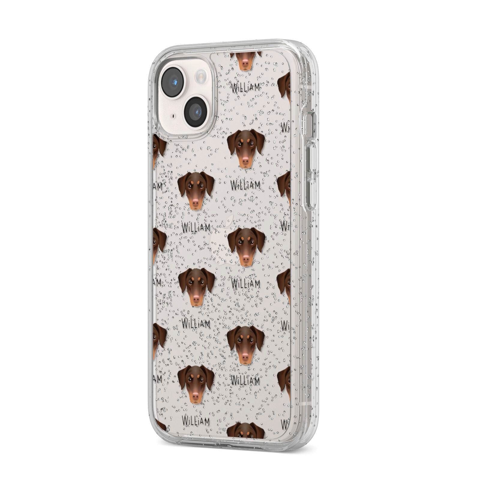 Dobermann Icon with Name iPhone 14 Plus Glitter Tough Case Starlight Angled Image