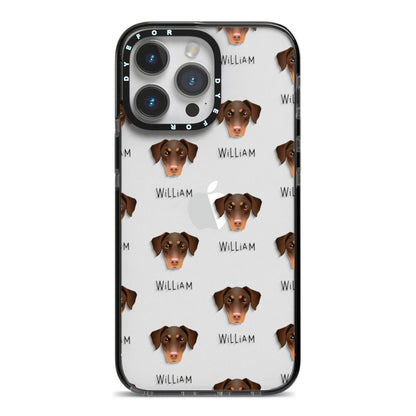 Dobermann Icon with Name iPhone 14 Pro Max Black Impact Case on Silver phone