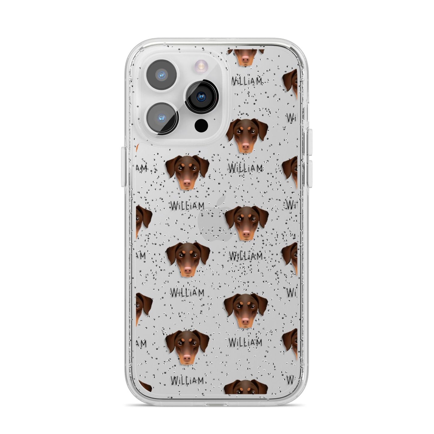Dobermann Icon with Name iPhone 14 Pro Max Glitter Tough Case Silver
