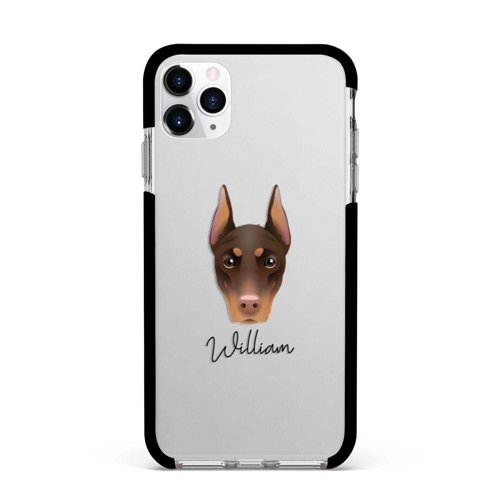 Dobermann Personalised Apple iPhone 11 Pro Max in Silver with Black Impact Case