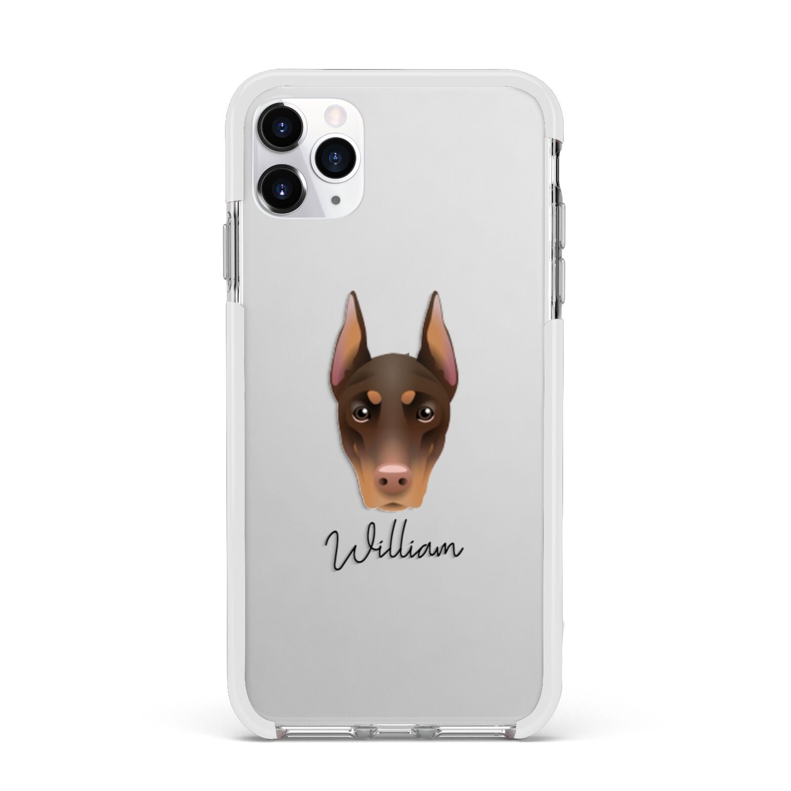Dobermann Personalised Apple iPhone 11 Pro Max in Silver with White Impact Case