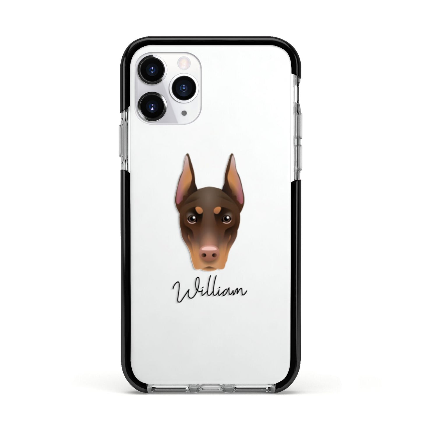 Dobermann Personalised Apple iPhone 11 Pro in Silver with Black Impact Case