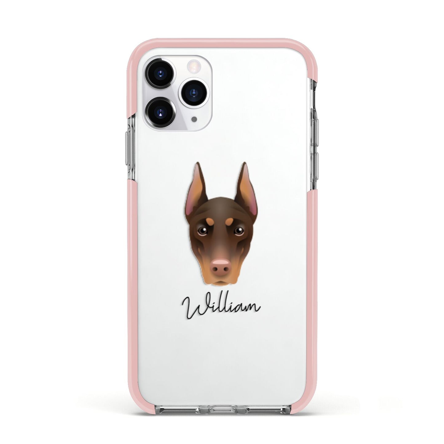 Dobermann Personalised Apple iPhone 11 Pro in Silver with Pink Impact Case