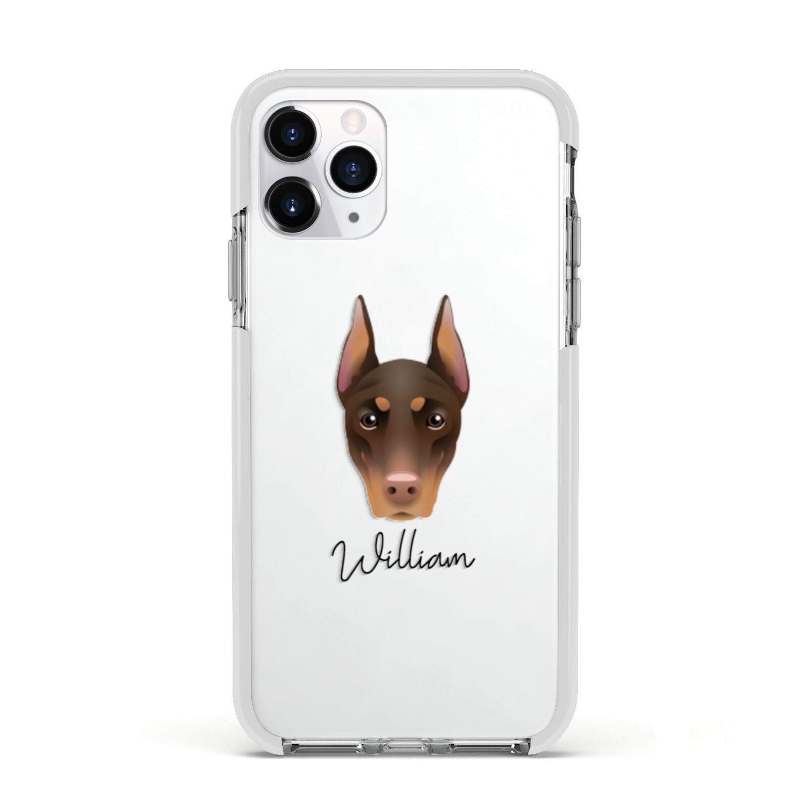 Dobermann Personalised Apple iPhone 11 Pro in Silver with White Impact Case