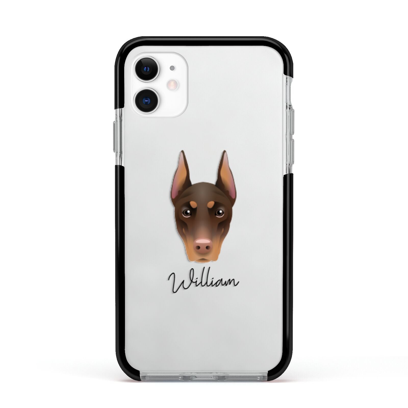 Dobermann Personalised Apple iPhone 11 in White with Black Impact Case