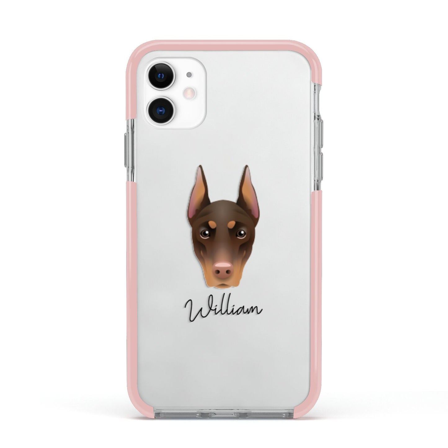 Dobermann Personalised Apple iPhone 11 in White with Pink Impact Case