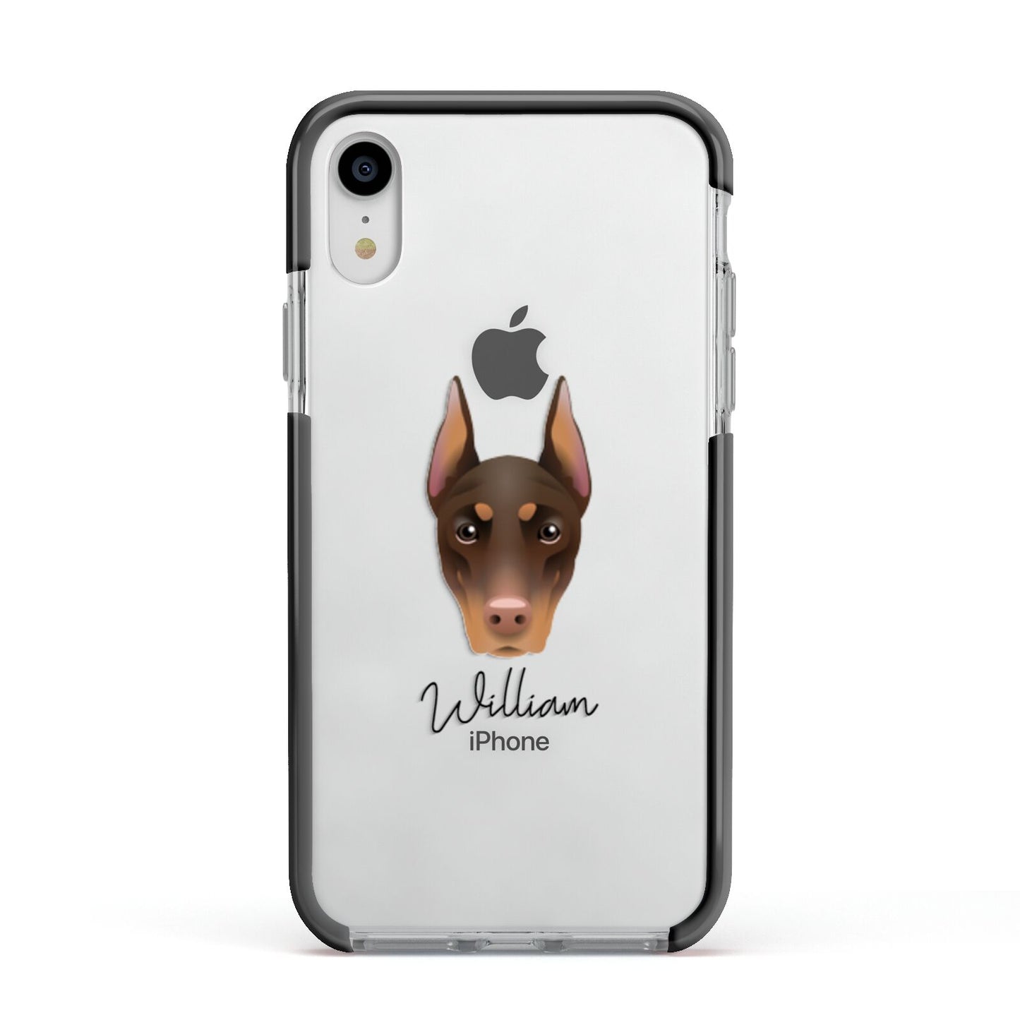 Dobermann Personalised Apple iPhone XR Impact Case Black Edge on Silver Phone
