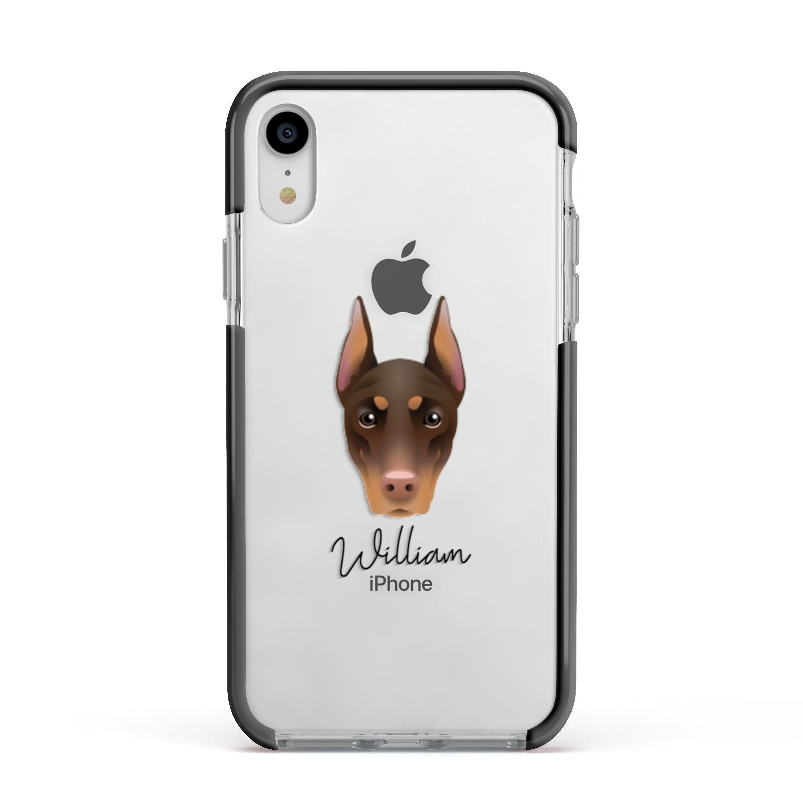Dobermann Personalised Apple iPhone XR Impact Case Black Edge on Silver Phone