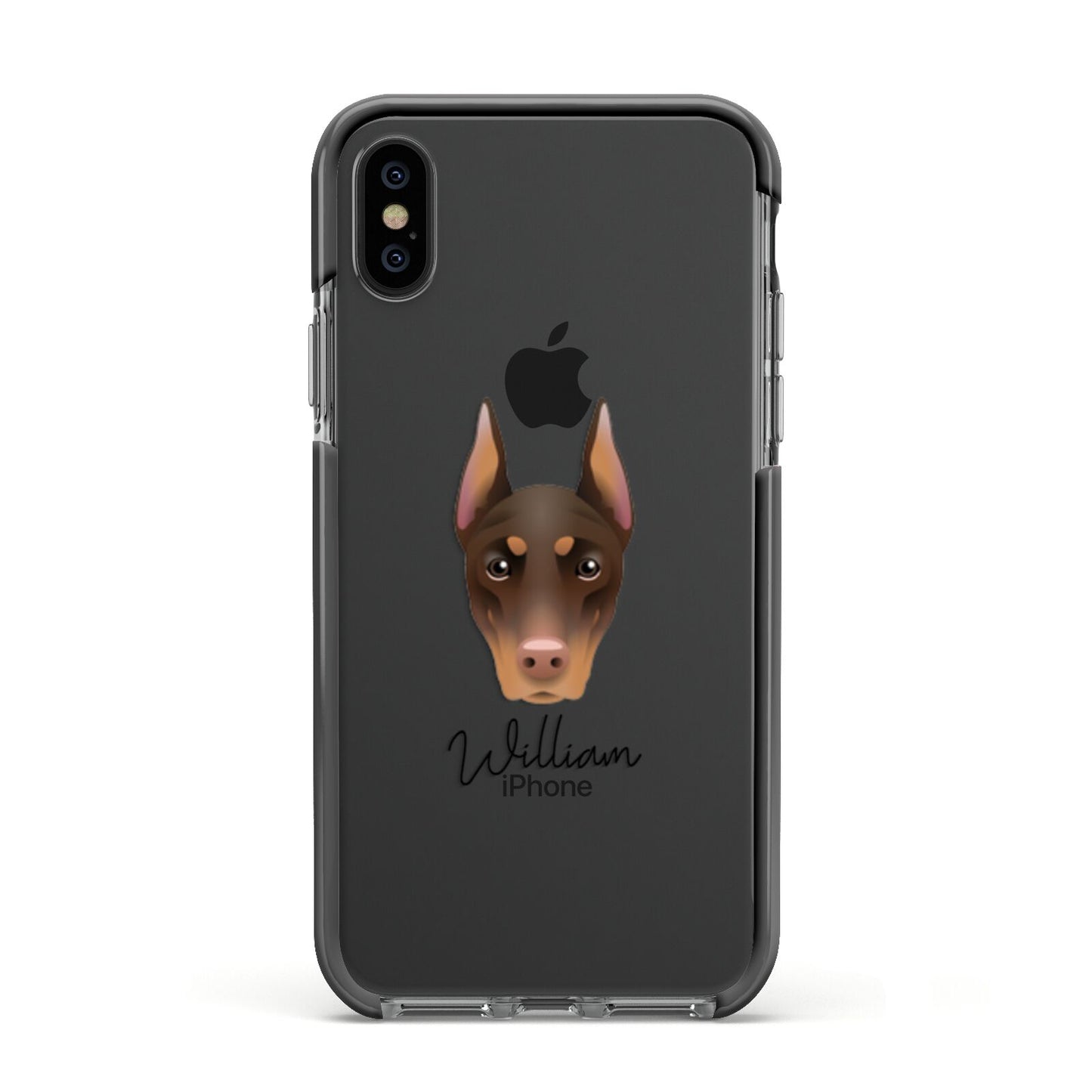 Dobermann Personalised Apple iPhone Xs Impact Case Black Edge on Black Phone