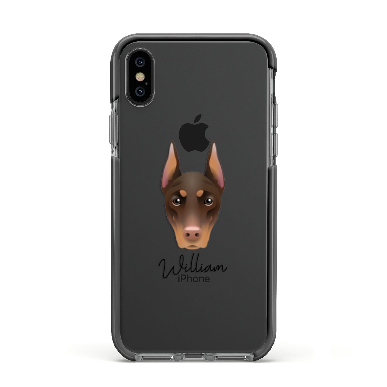 Dobermann Personalised Apple iPhone Xs Impact Case Black Edge on Black Phone