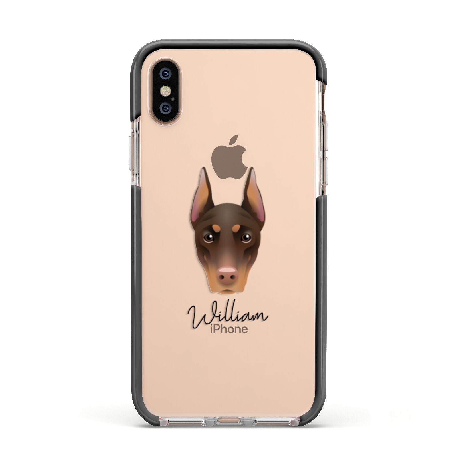 Dobermann Personalised Apple iPhone Xs Impact Case Black Edge on Gold Phone