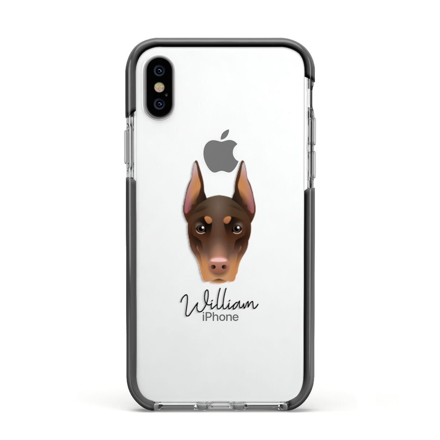Dobermann Personalised Apple iPhone Xs Impact Case Black Edge on Silver Phone