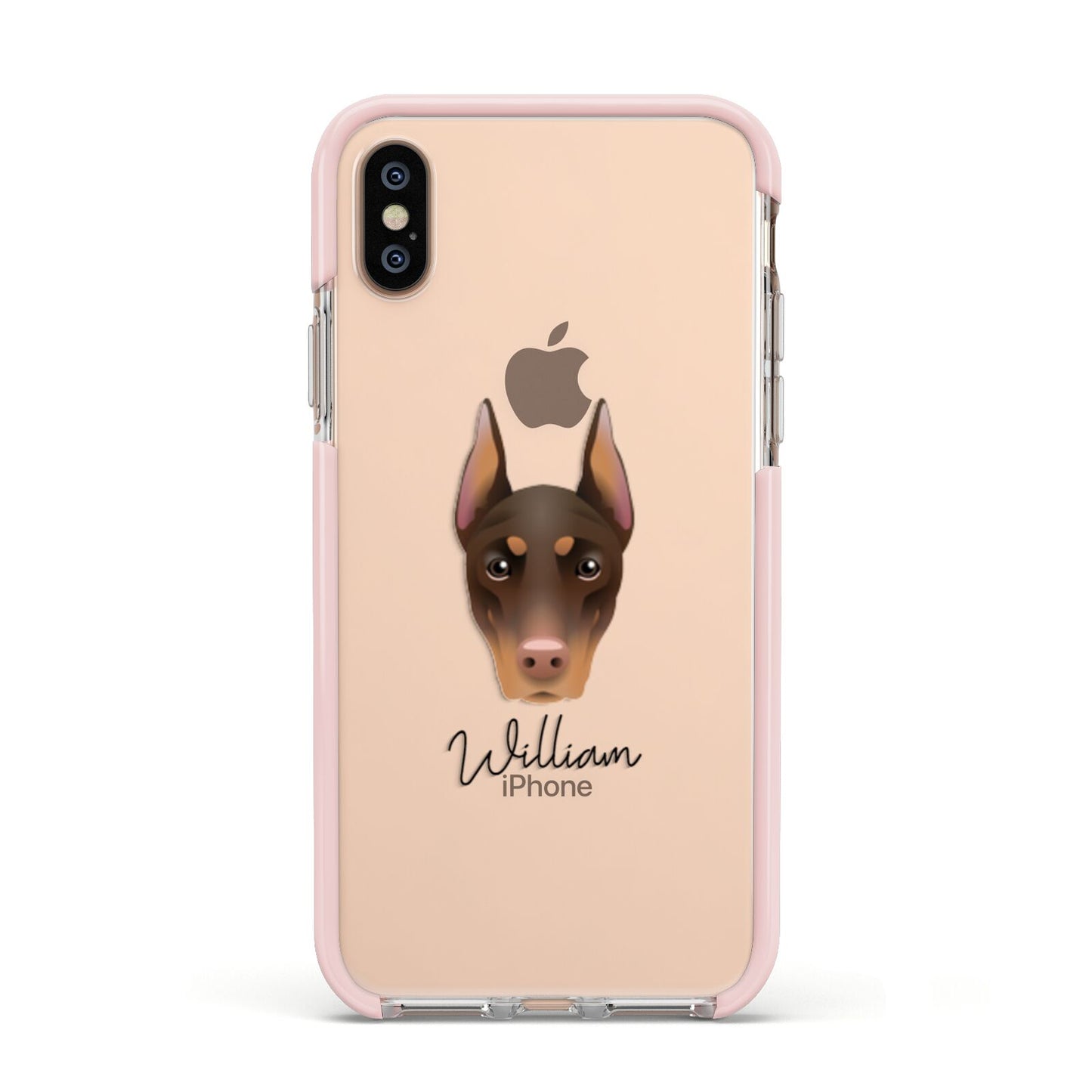 Dobermann Personalised Apple iPhone Xs Impact Case Pink Edge on Gold Phone