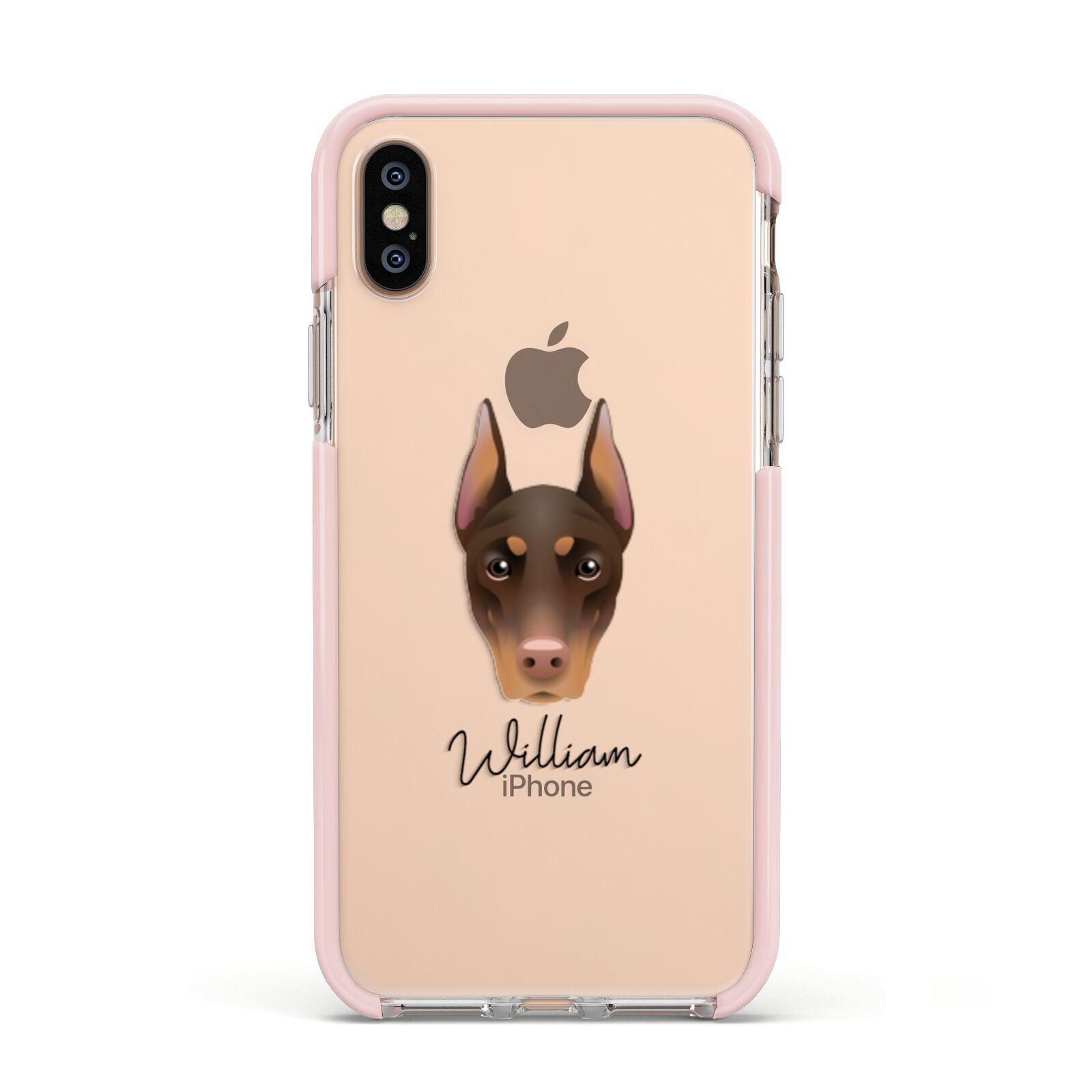 Dobermann Personalised Apple iPhone Xs Impact Case Pink Edge on Gold Phone