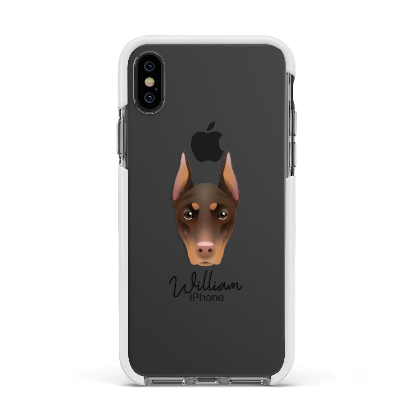Dobermann Personalised Apple iPhone Xs Impact Case White Edge on Black Phone