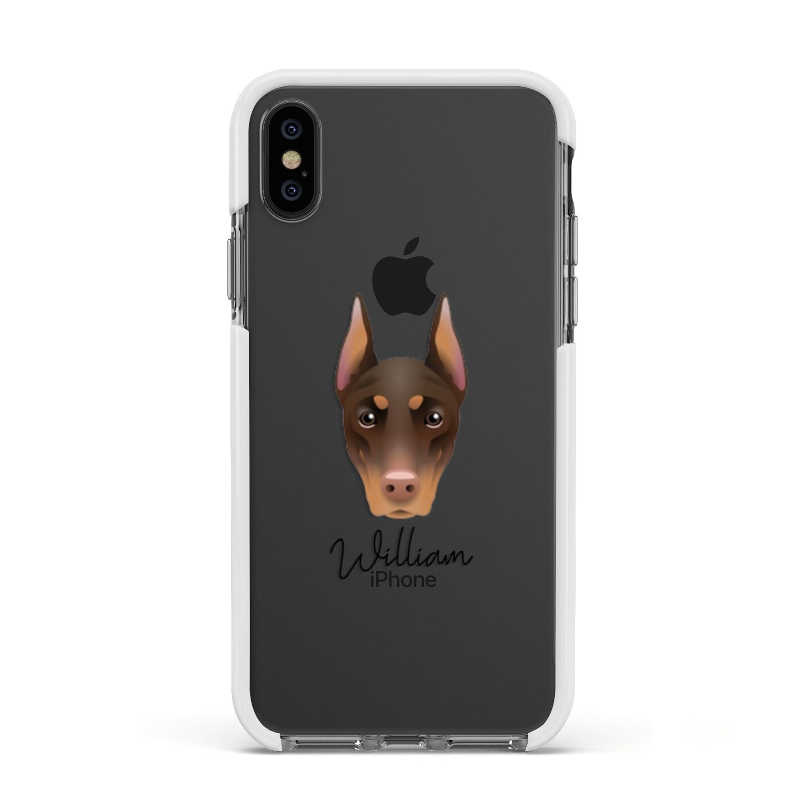 Dobermann Personalised Apple iPhone Xs Impact Case White Edge on Black Phone