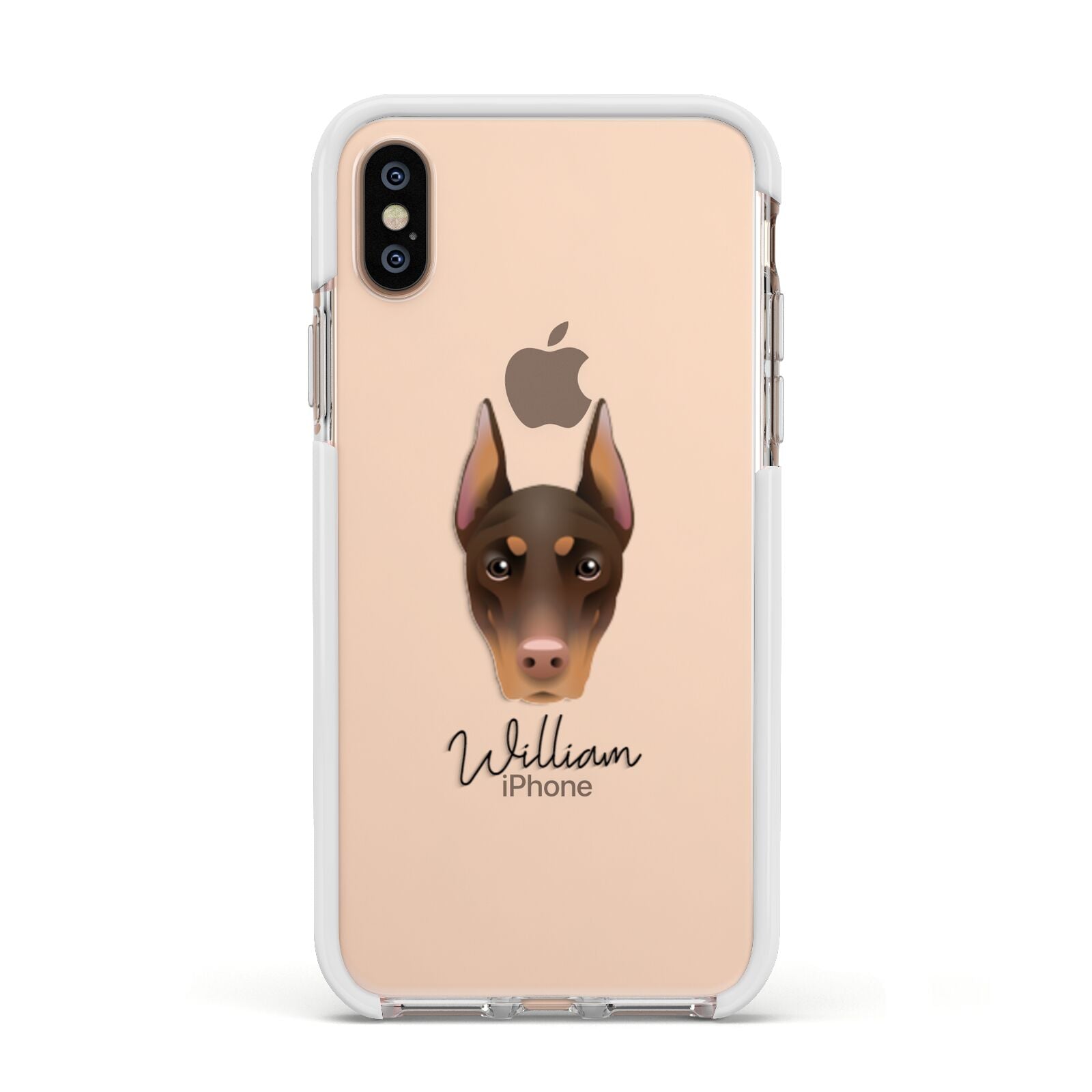 Dobermann Personalised Apple iPhone Xs Impact Case White Edge on Gold Phone